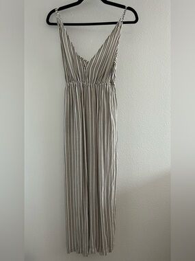 Lusana Striped V-Neck Spaghetti Strap Jumpsuit